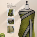 Mangalagiri Cotton Saree With Traditional Black  Zari Border in Olive Green Front Draped Mannequin Display View
