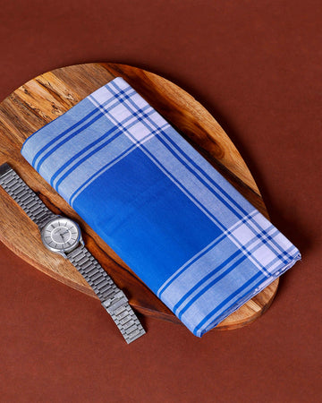 999 Brand Men's Premium Cotton Striped Lungi Stitched - Blue