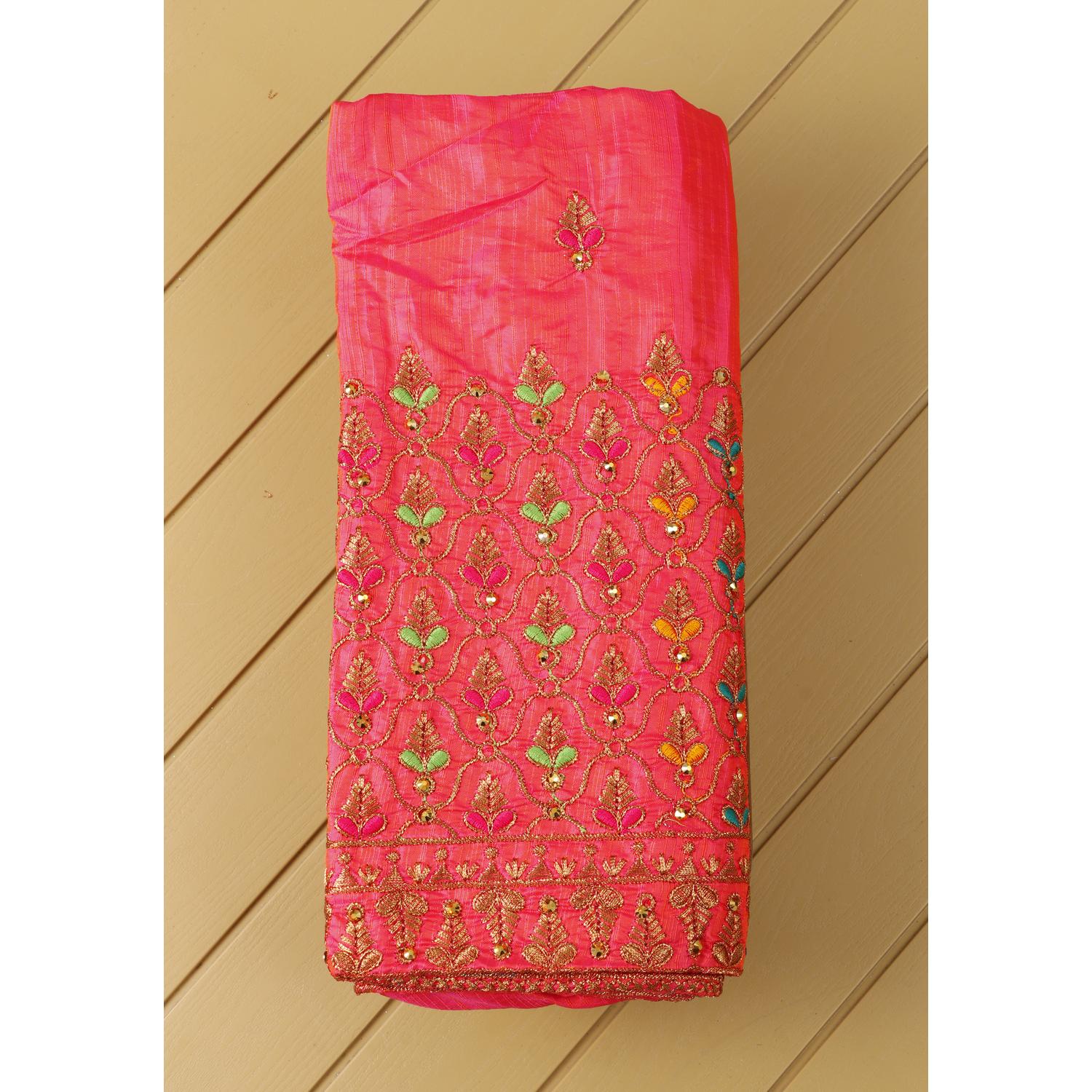 Designer Unstitched Blouse Material with Zari & Thread Embroidery - Peach