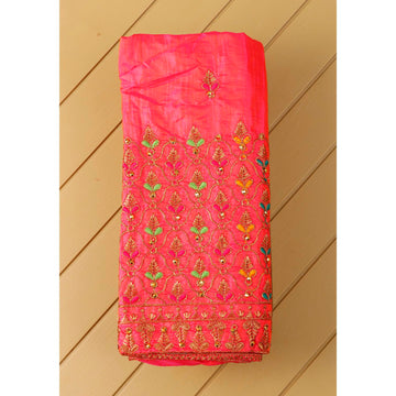 Designer Unstitched Blouse Material with Zari & Thread Embroidery - Peach