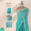 Aqua Green Bengal Cotton Saree With Green Border And Ikat Woven Motifs Front Mannequin View