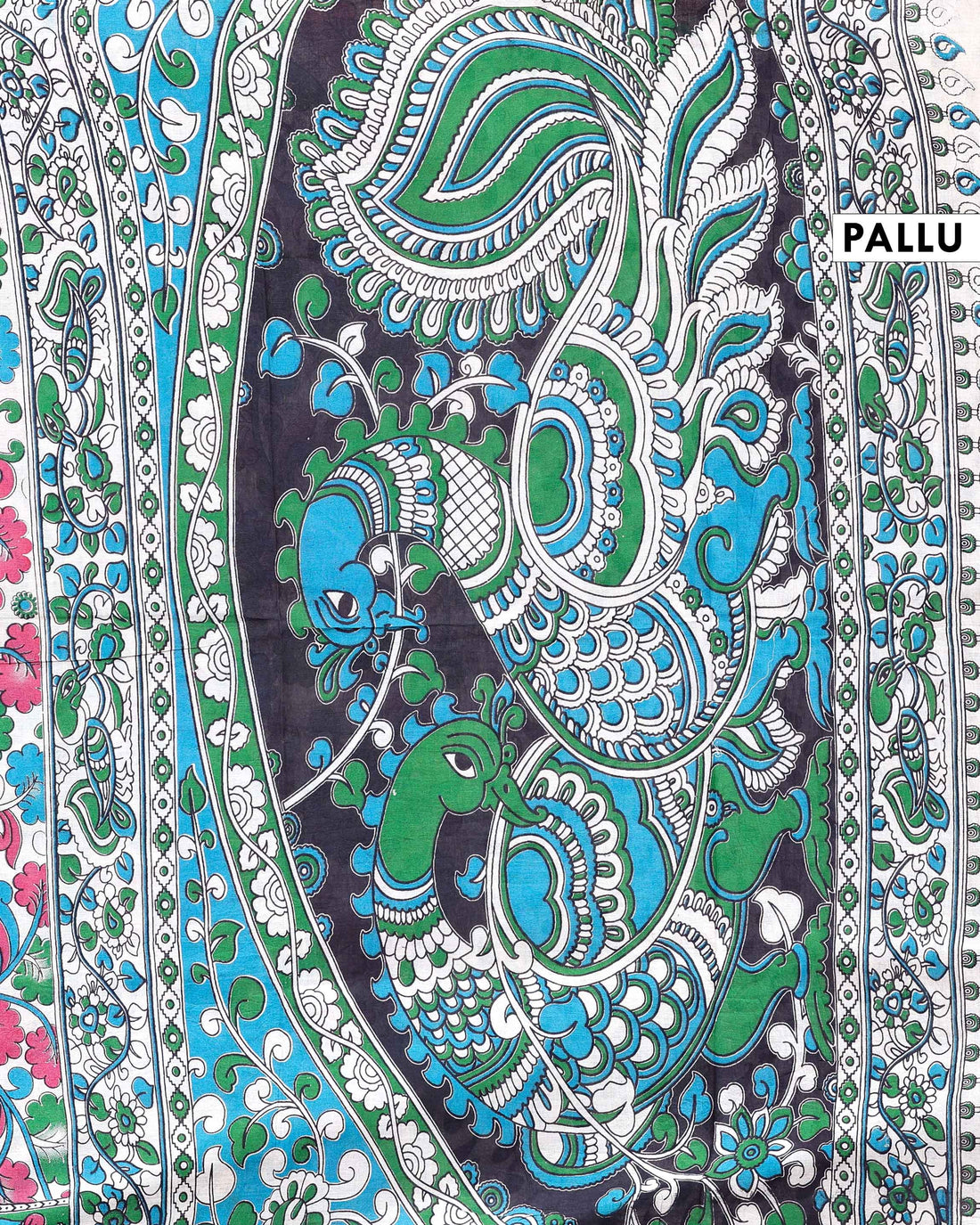 Traditional Kalamkari Cotton Saree with Traditional Floral and Leafy Motifs - Cream