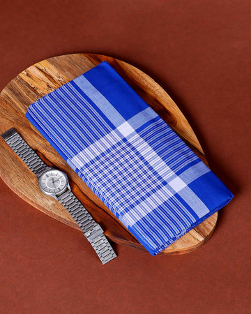 999 Brand Men's Premium Cotton Striped Lungi Stitched - Blue