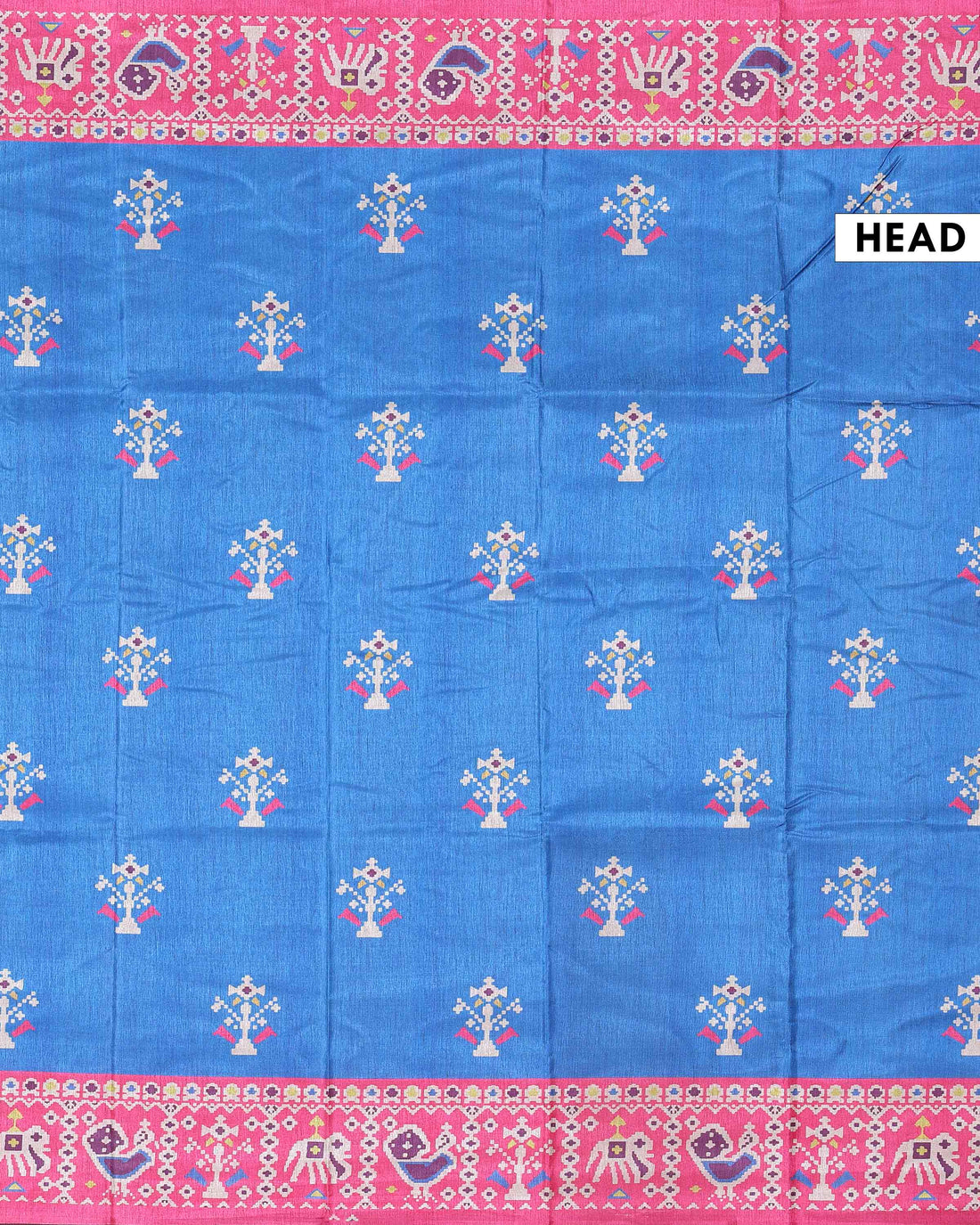 Elegant Semi Tussar Saree with Traditional Ikkat Inspired Woven Motifs and Intricate Ethnic Heritage Border - Blue