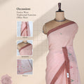 Peach Bengal Cotton Saree With Brown Border And Ikat Woven Motifs Front Mannequin View
