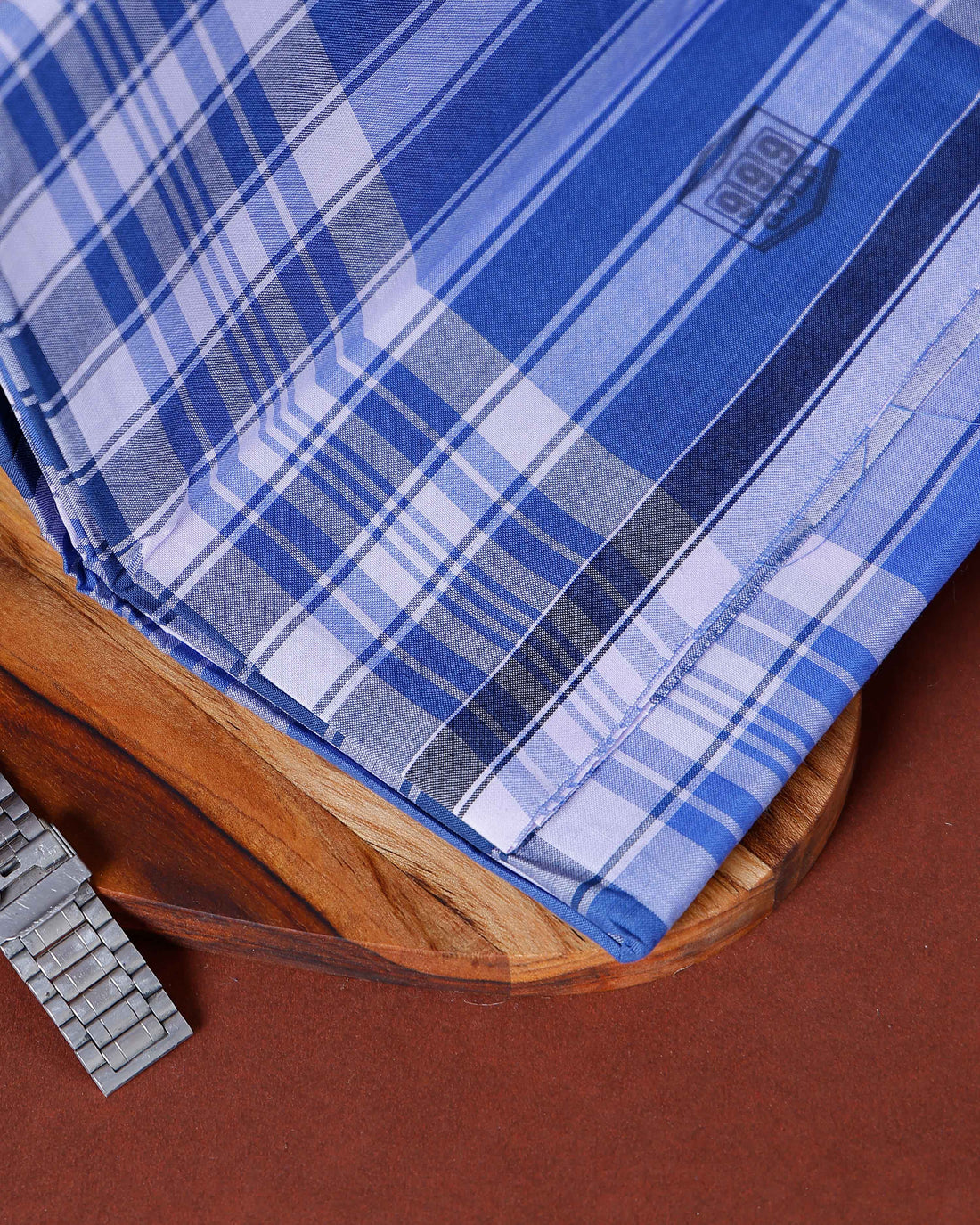 999 Brand Men's Premium Cotton Striped Lungi Stitched - Blue