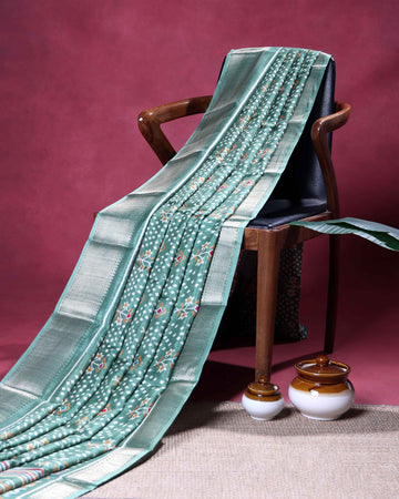 Elegant Dola Silk Saree with Pochampally Inspired Body and a Rich Zari Border - Green