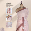 Light Peach Bengal Cotton Saree With Brown Border And Ikat Woven Motifs Front Mannequin View