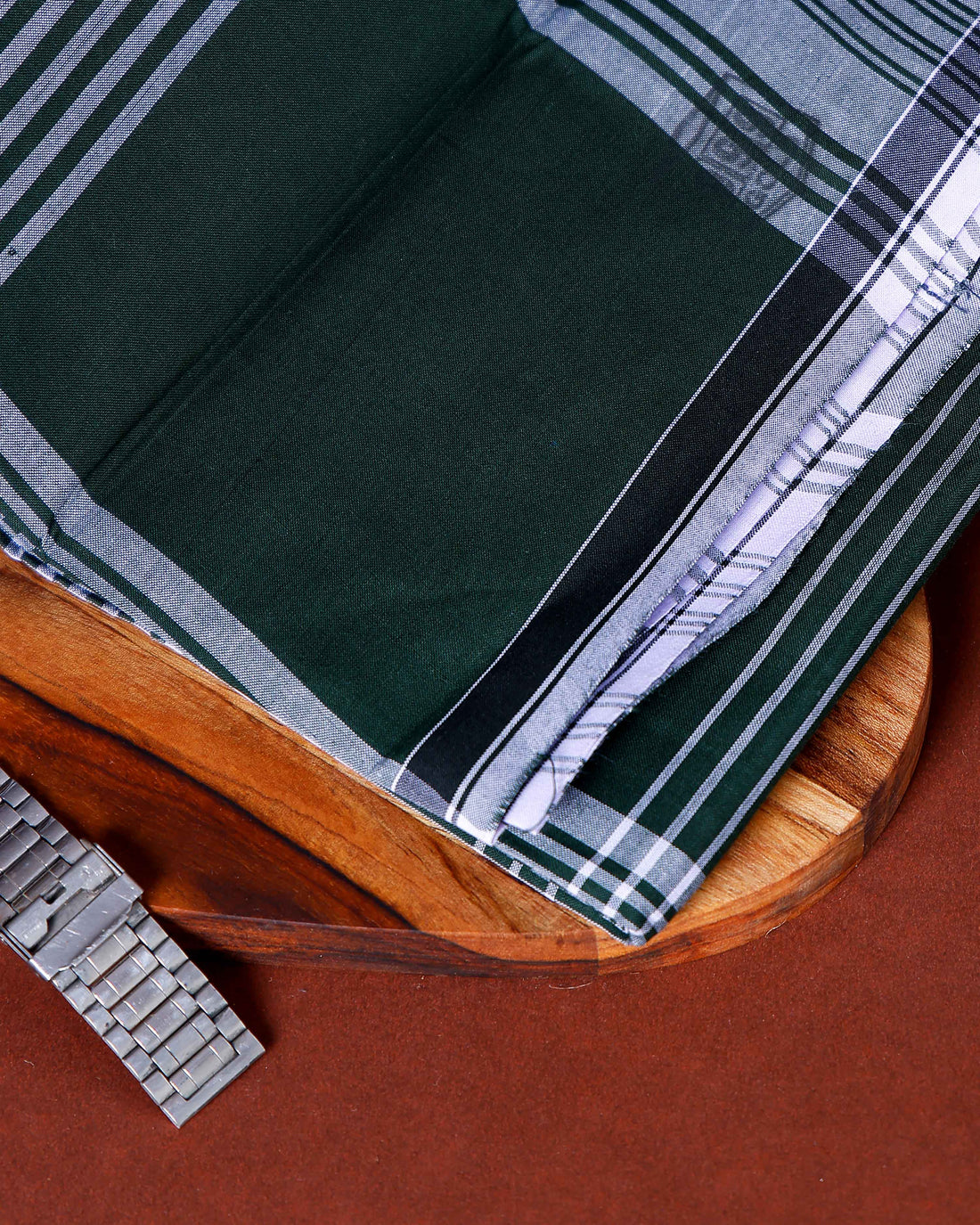 999 Brand Men's Premium Cotton Striped Lungi Stitched - Green