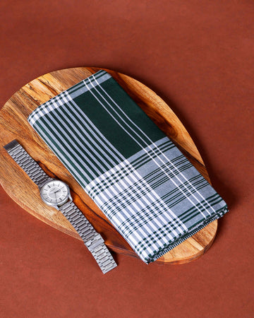 999 Brand Men's Premium Cotton Striped Lungi Stitched - Green