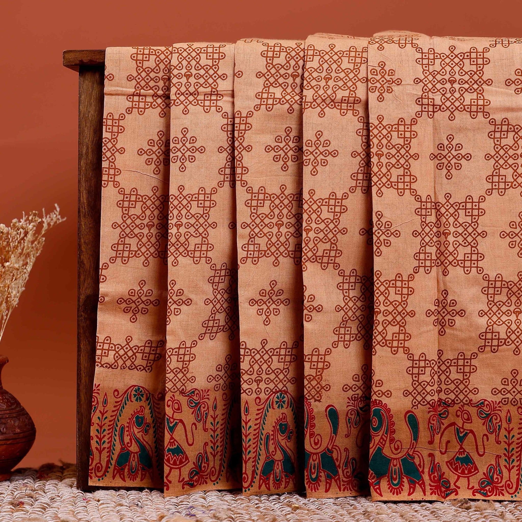 Elegant Sungudi Cotton Saree with Traditional Pattern Design - Sandal