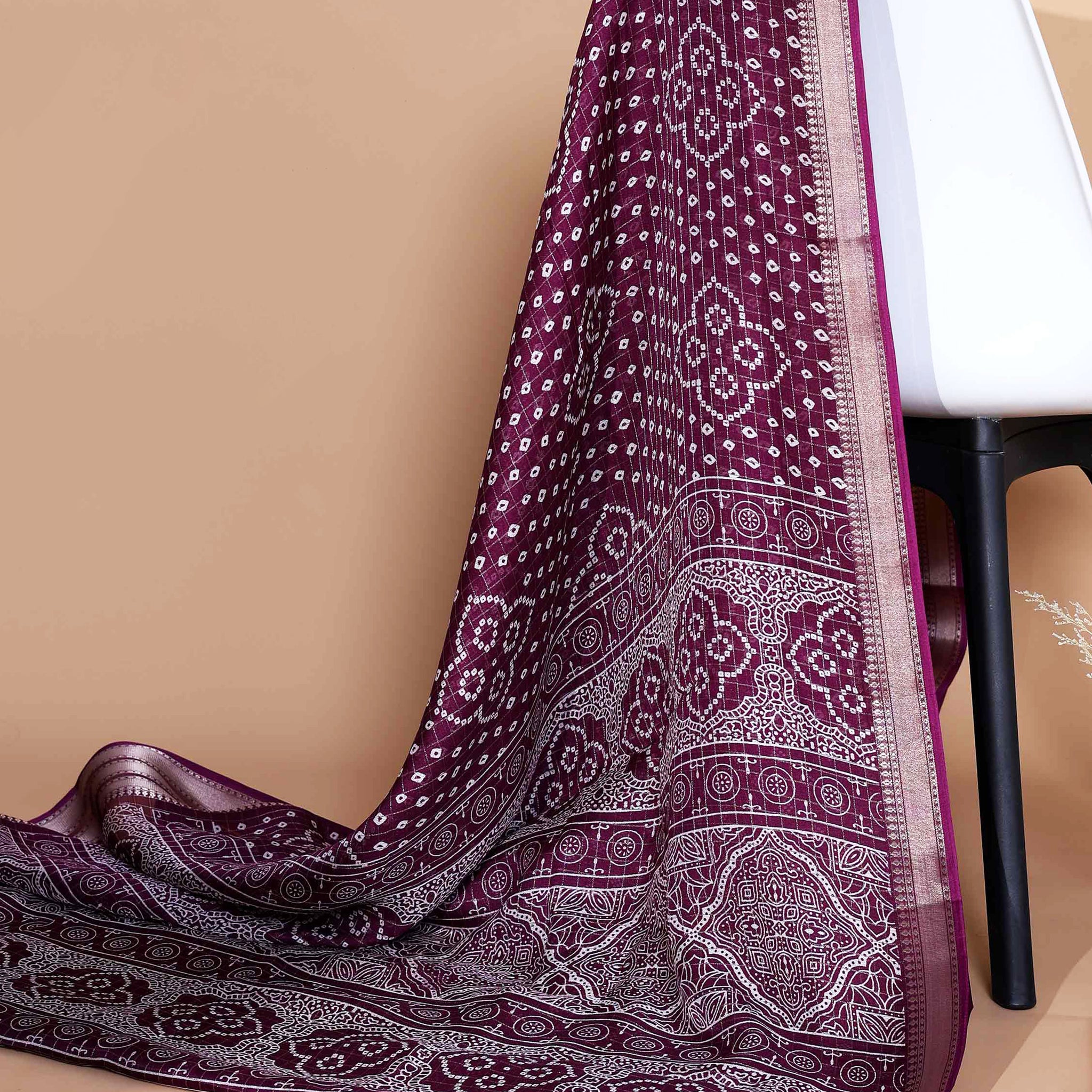 Elegant Dola Silk Saree with Bandhani Print Saree - Purple