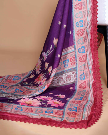 Elegant Violet Georgette Saree with Multicolour Floral Print