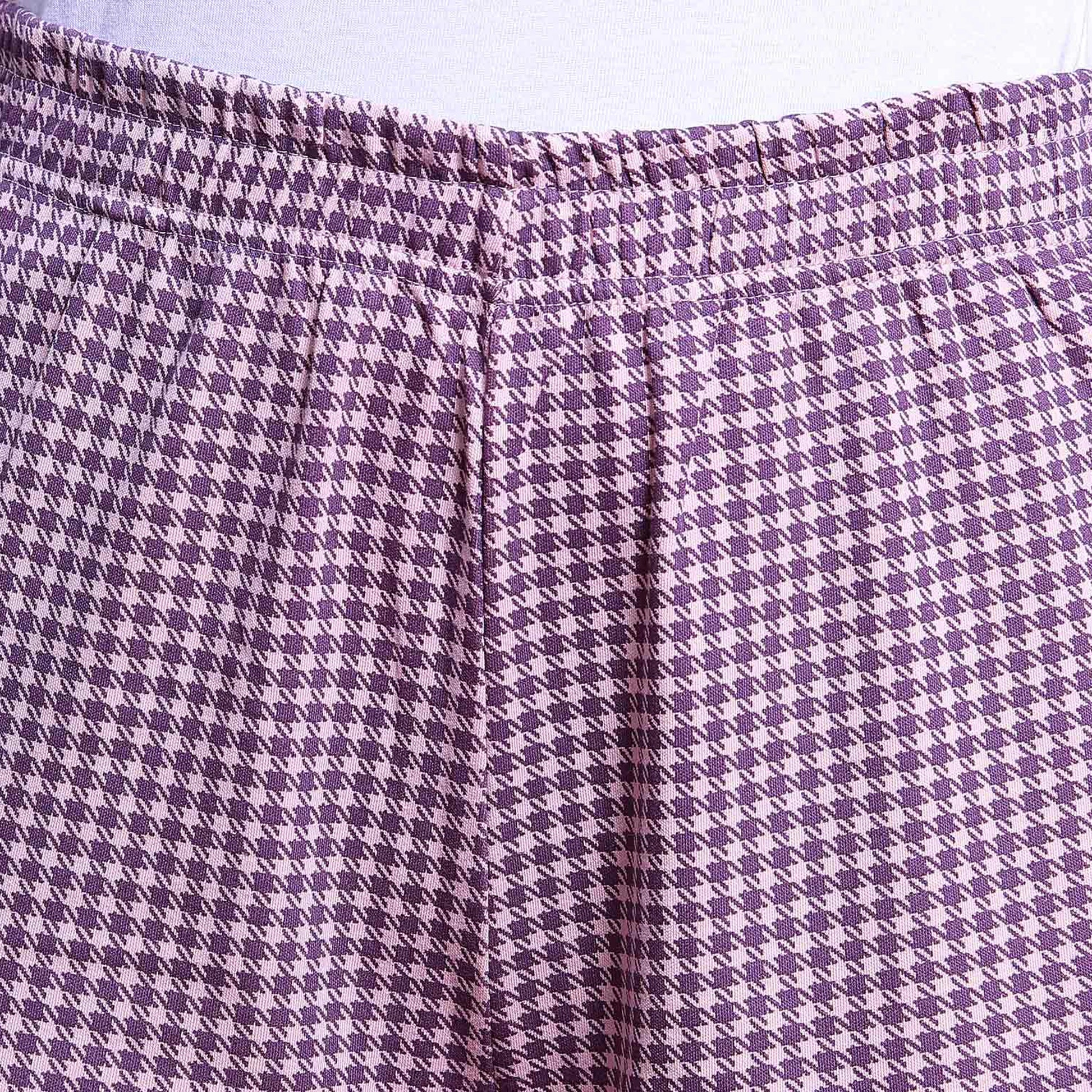 Women’s Cotton Striped Nightwear Set Short Sleeve Round Neck Top with Full Length Pajama Pants, Purple