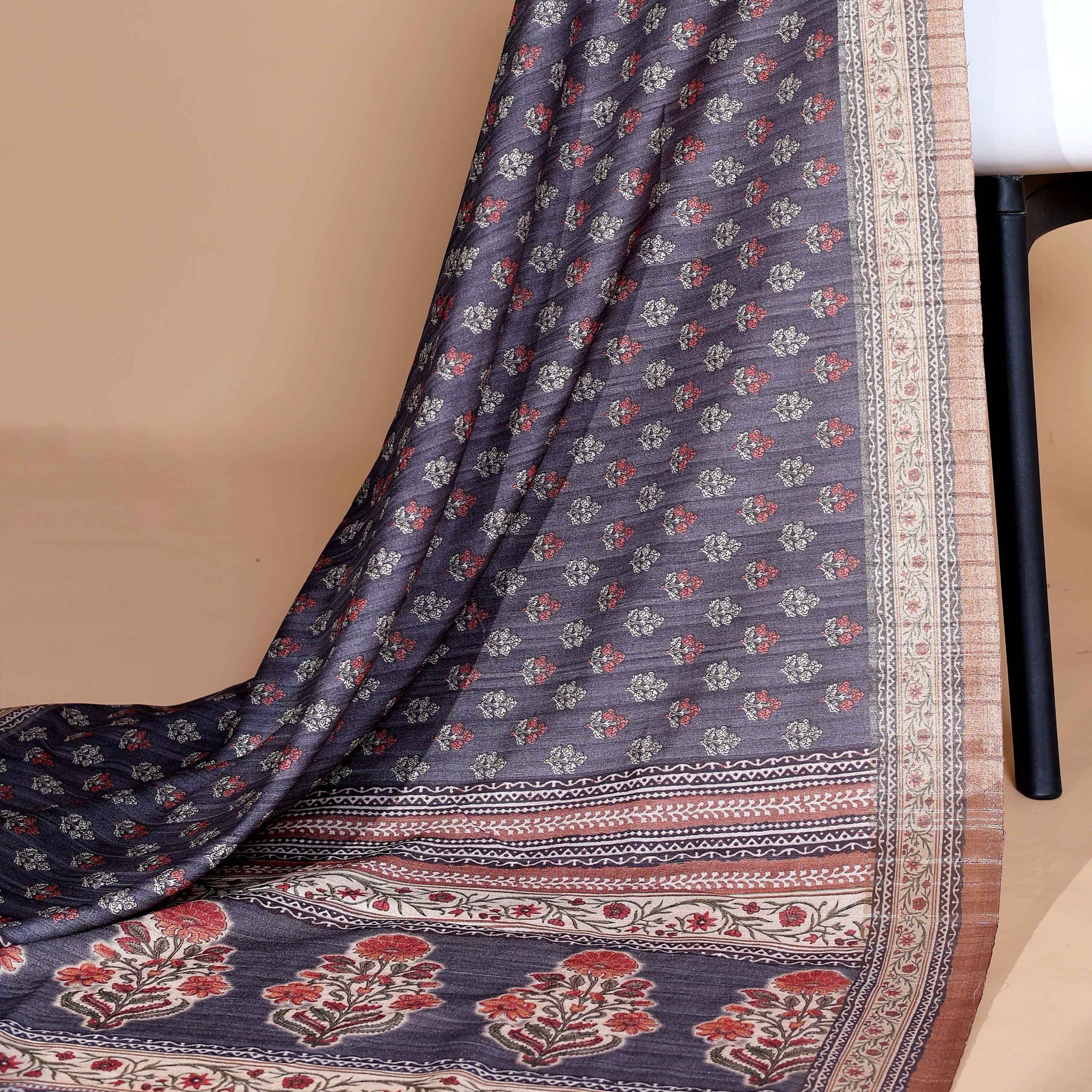 Blue Colour Art Silk Saree with Small Floral Buti Weave and Black Border
