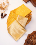 Elegant Handloom Kanchipuram Pure Silk Saree Traditional Motifs and Rich Zari Work  - Yellow