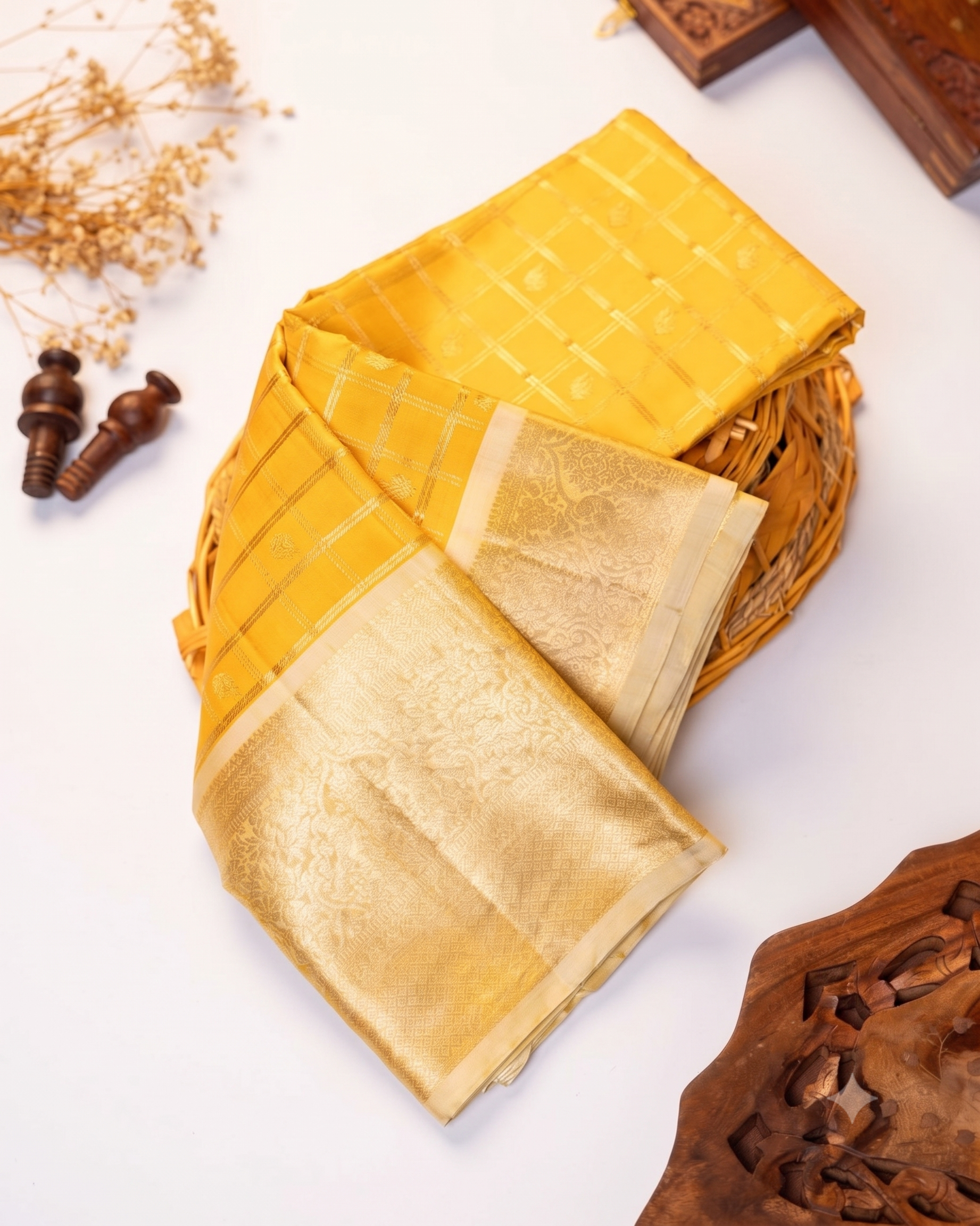 Elegant Handloom Kanchipuram Pure Silk Saree Traditional Motifs and Rich Zari Work  - Yellow