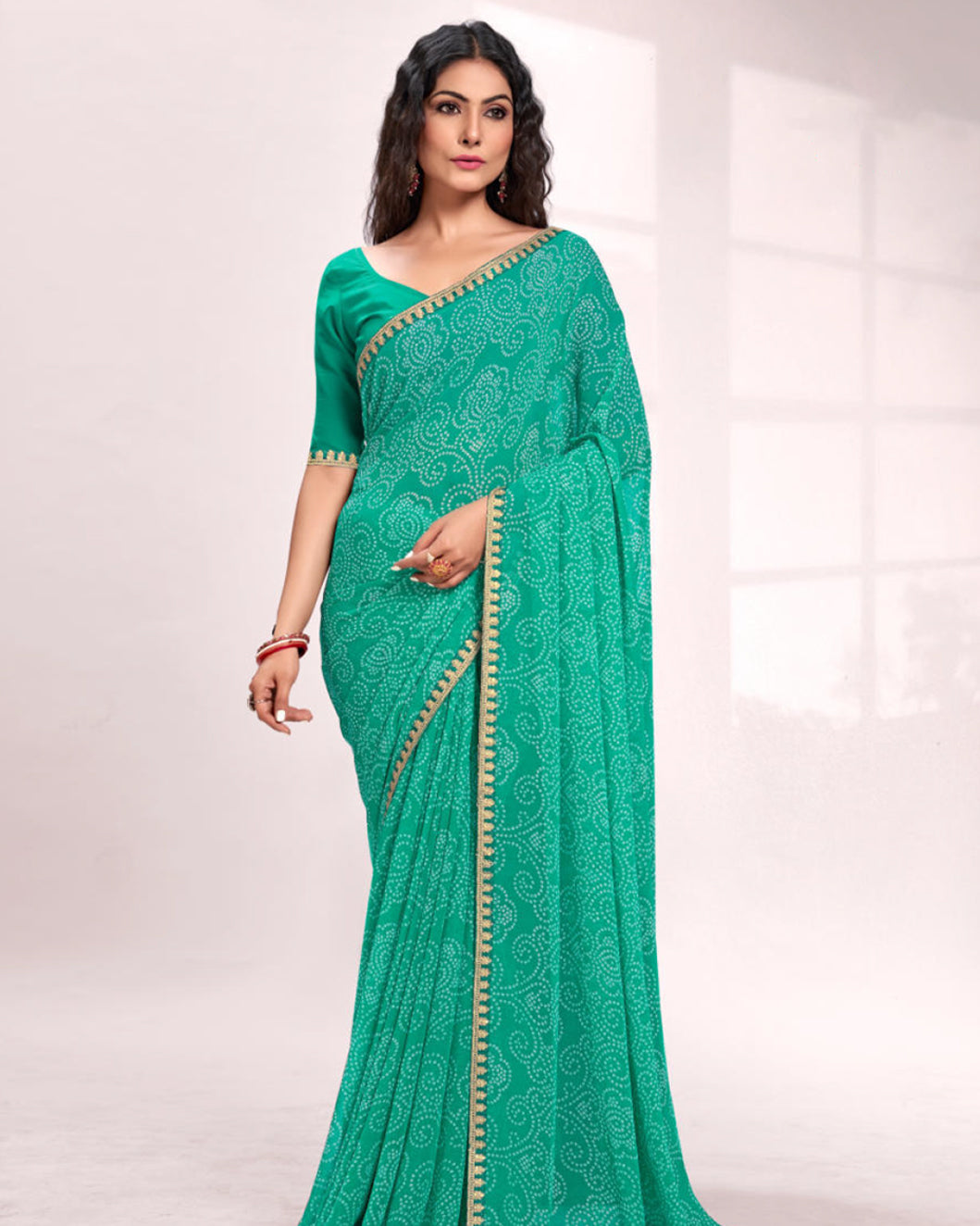 Green Colour Fancy Saree
