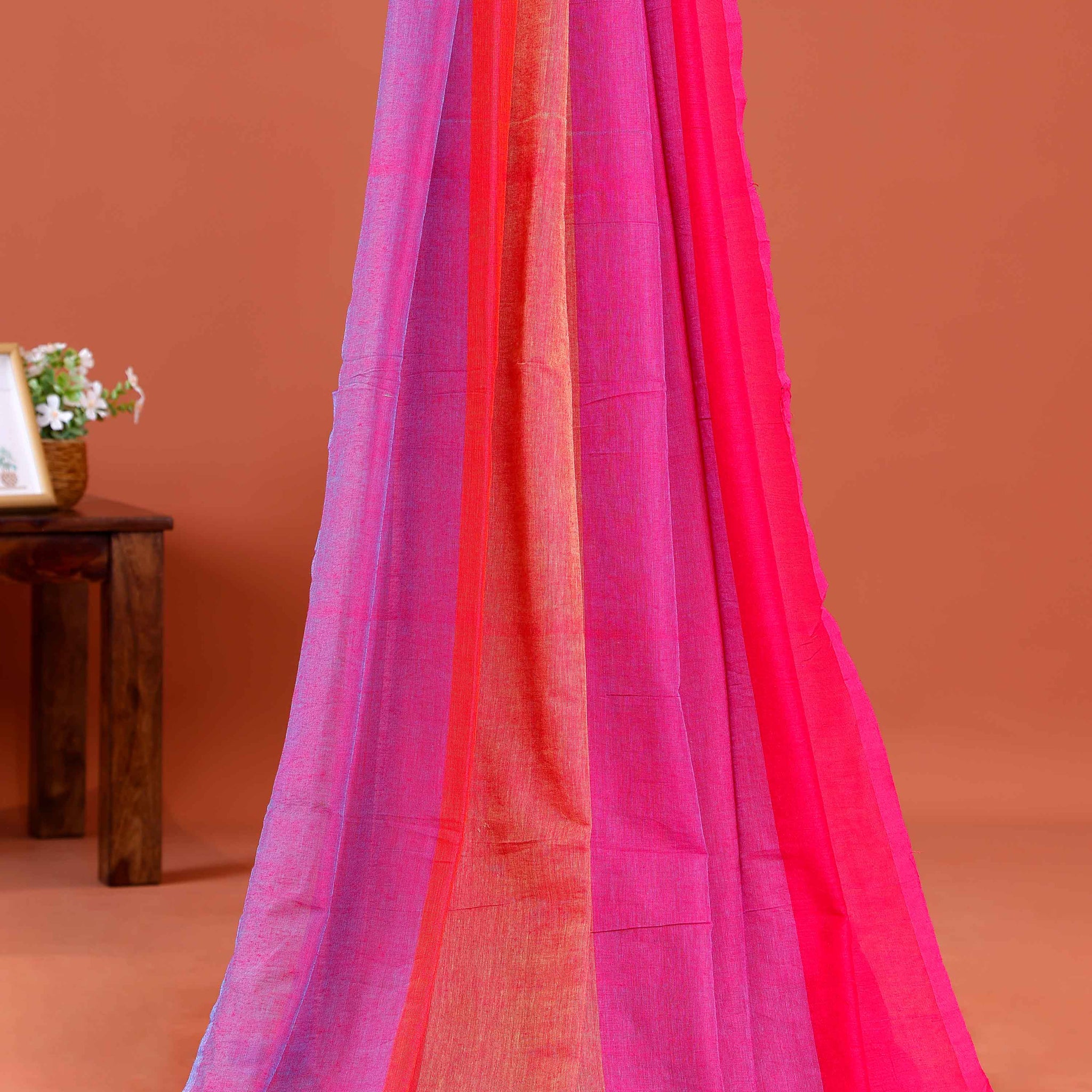 Handwoven Mul Mul Cotton Saree with Bold Striped Pattern and Tassel Detailing – Multi