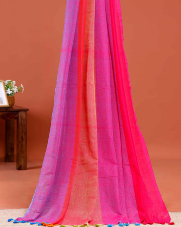 Handwoven Mul Mul Cotton Saree with Bold Striped Pattern and Tassel Detailing – Multi