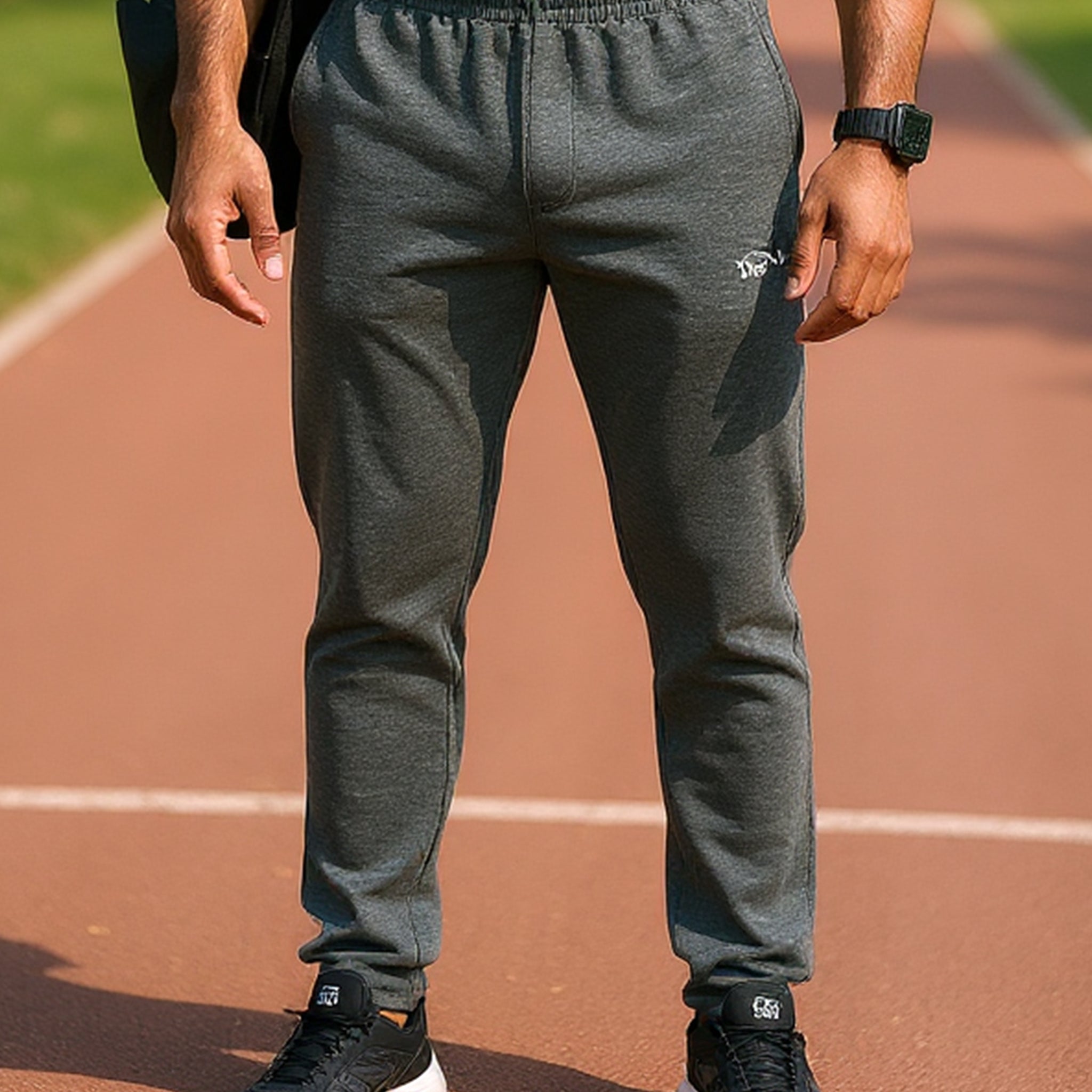 Men’s Jogger-Style Track Pant with Ribbed Cuffs and Adjustable Drawstring - Grey