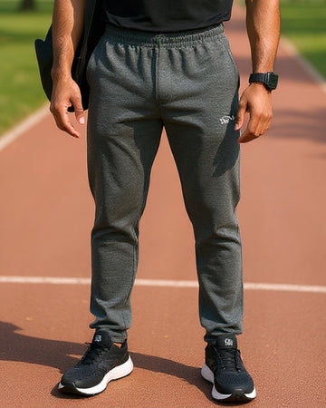 Men’s Jogger-Style Track Pant with Ribbed Cuffs and Adjustable Drawstring - Grey