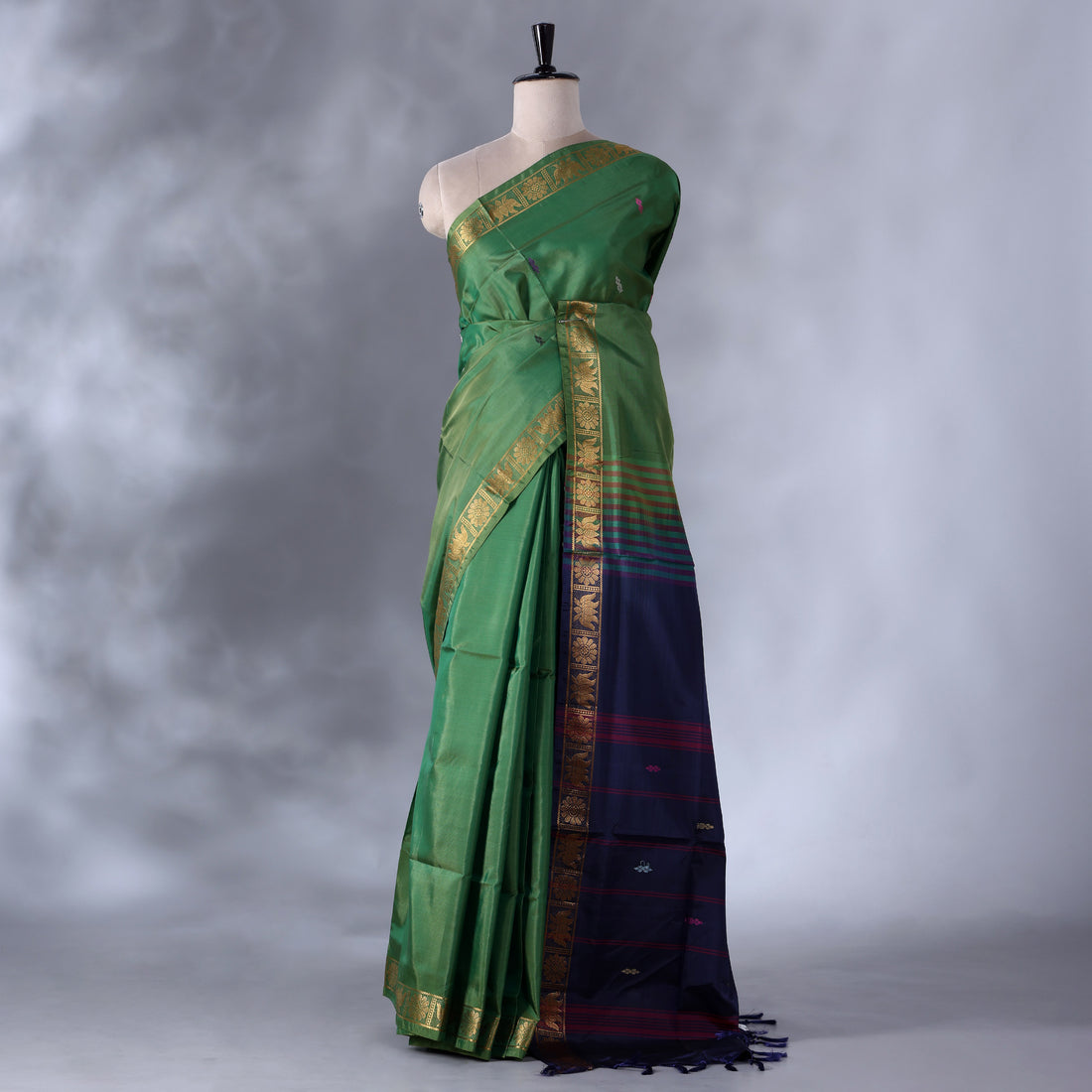 Olive Green Banana Pith Semi Silk Saree for Women | Wedding & Festive occasion | Jeyachandran - Full View