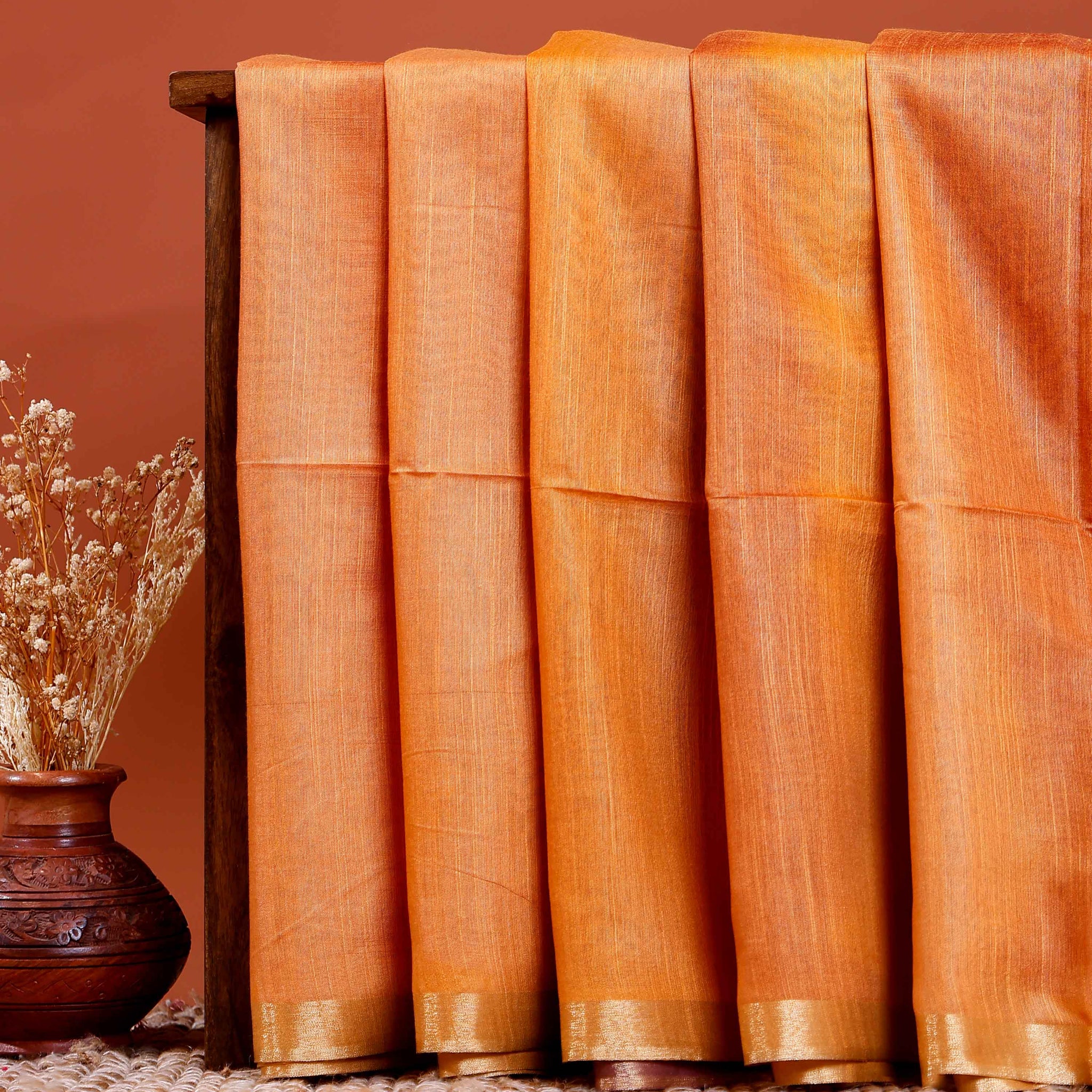 Elegant Semi-Silk Saree with Intricate Zari Work - Orange