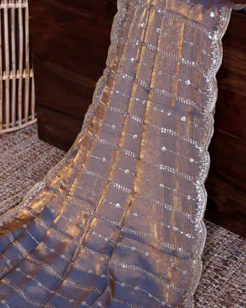 Elegant Sequence Embellished Fancy Saree With a Scalloped Border - Light Brown