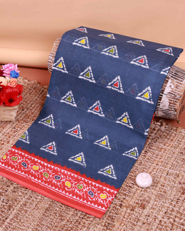 All-Over Floral Printed Voile Saree with Intricate Contrast Border – Blue