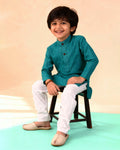 Boys Festive Kurta Set with Mandarin Collar, Dark Green