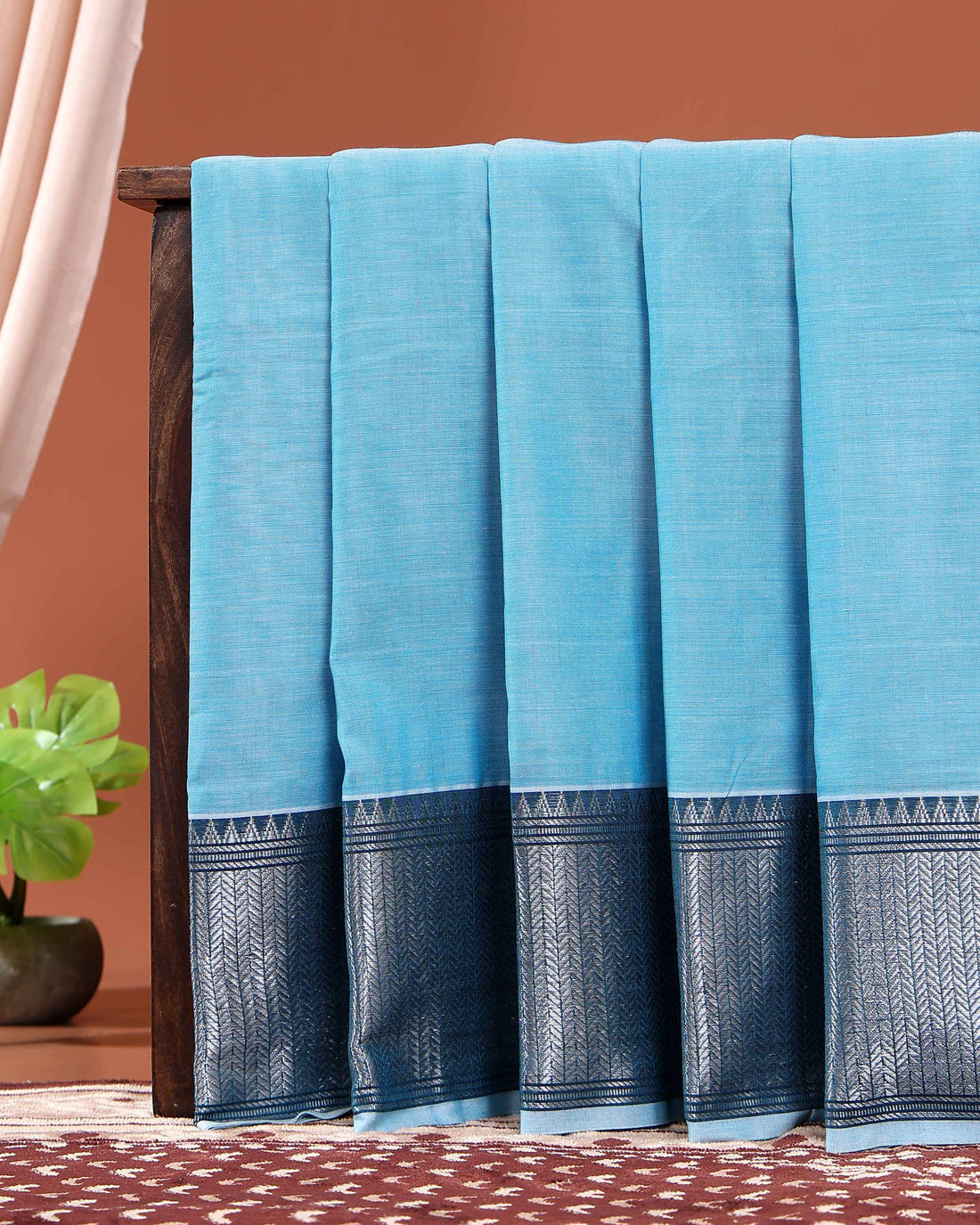 Elegant Handloom Narayanpet Cotton Saree with Traditional Woven Border - Sky Blue