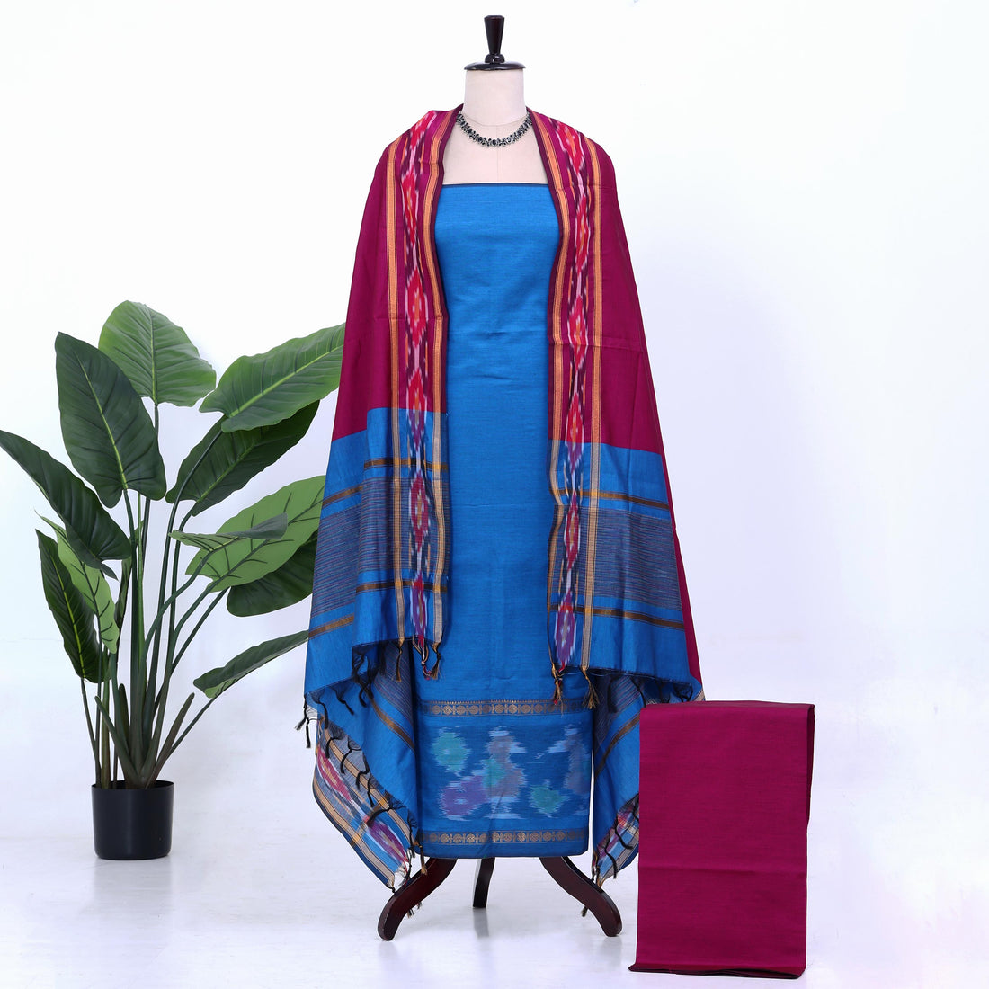 Blue Cotton Unstitched Salwar Material for Women | Ethnic Summer Collection | Jeyachandran - Full View