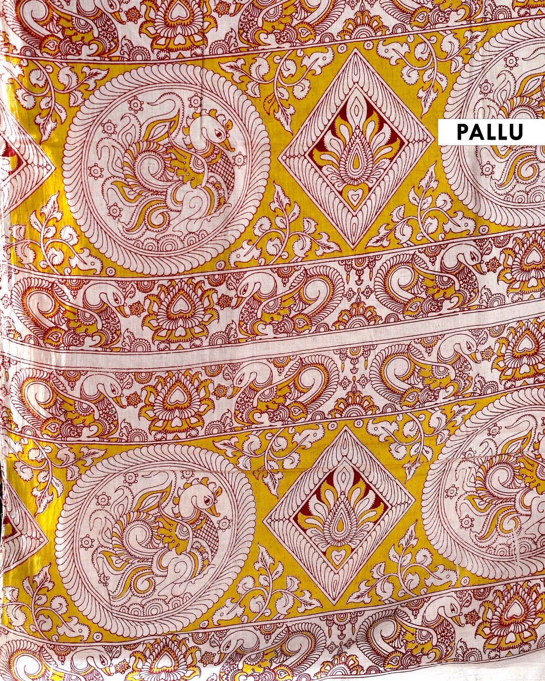 Traditional Handloom Kalamkari Cotton Saree with Intricate Floral and Avian Motifs - Yellow
