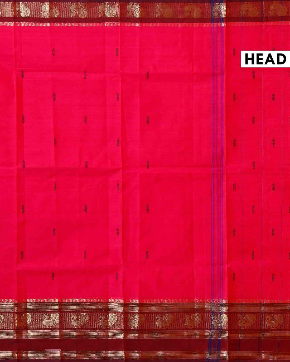 Handloom Chettinad Cotton Saree with Butta Weaves, Zari Peacock Motif Border and Contrast Pallu - Pink