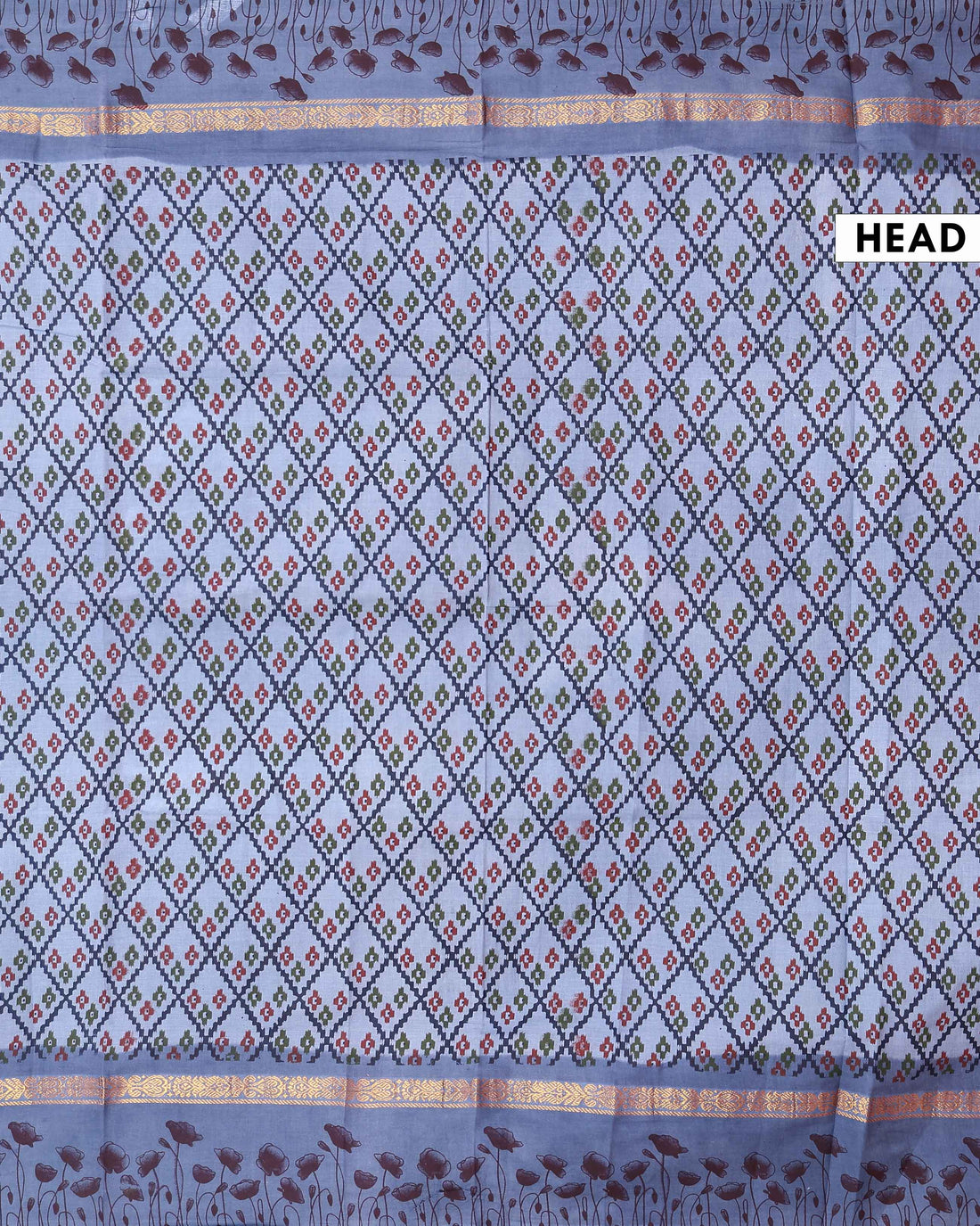 Handloom Sungudi Cotton Saree with Geometric Diamond Pattern & Floral Border - Light Blue