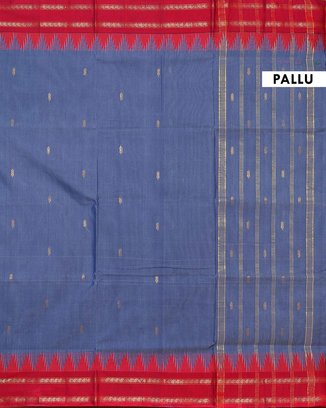 Chettinad Handloom Cotton Saree with Traditional Temple Border and Striped Body - Grey