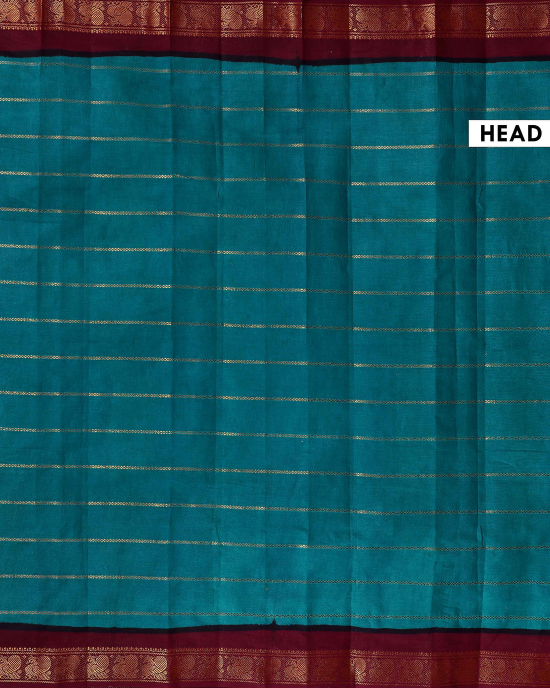 Traditional Sungudi Handloom Cotton Saree with Striped Body and Rich Zari Border - Teal