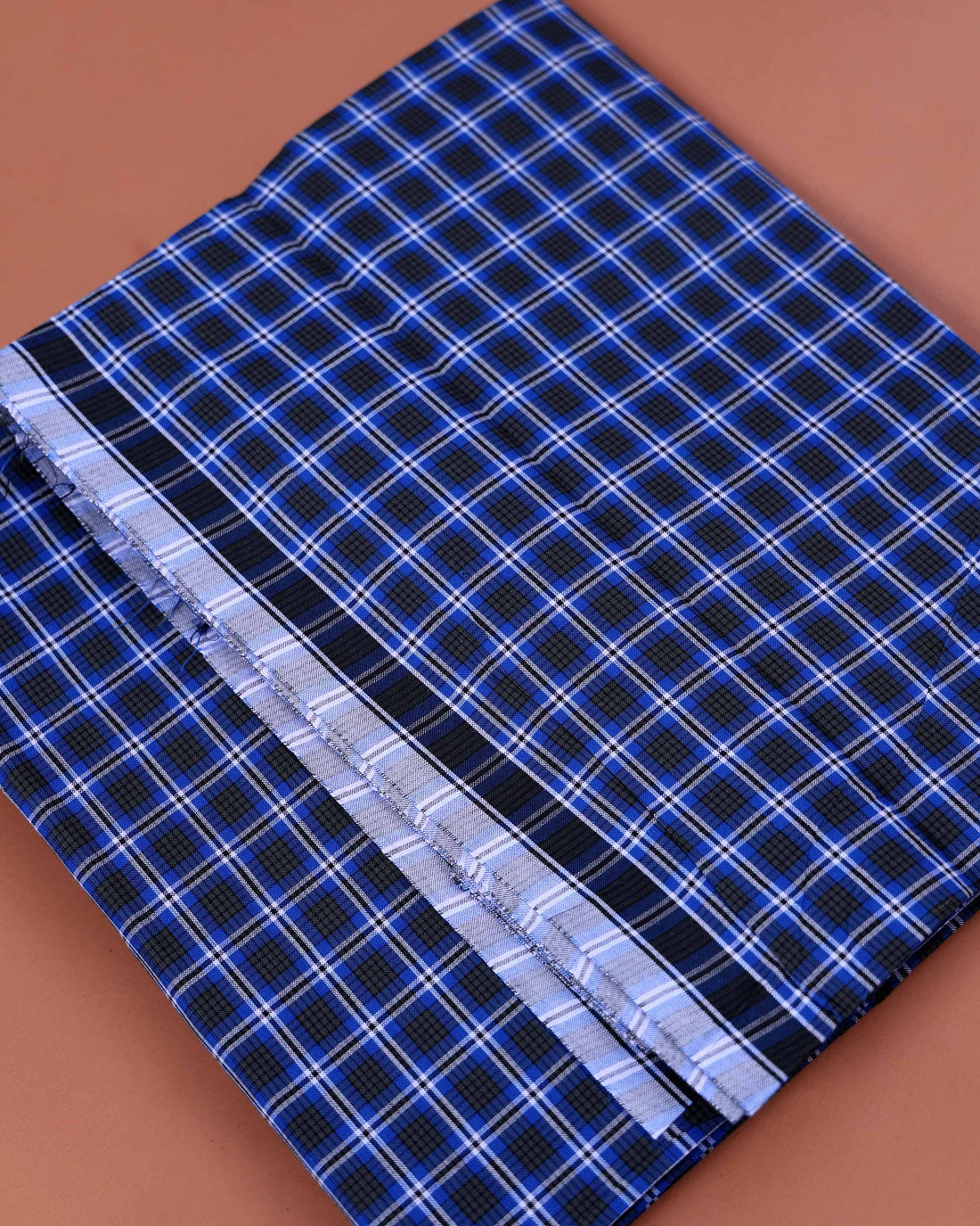 Nandu Brand Men's Premium Cotton Checked 2.20 Meter Stitched Lungi - Dark Blue