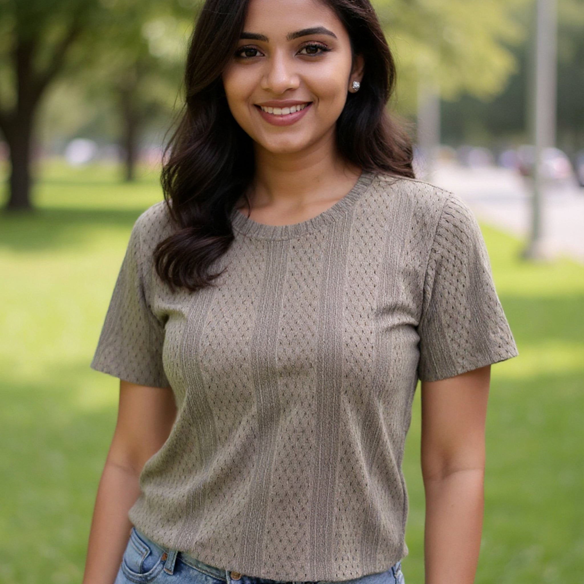 Round Neck Women Green Colour T-Shirt
