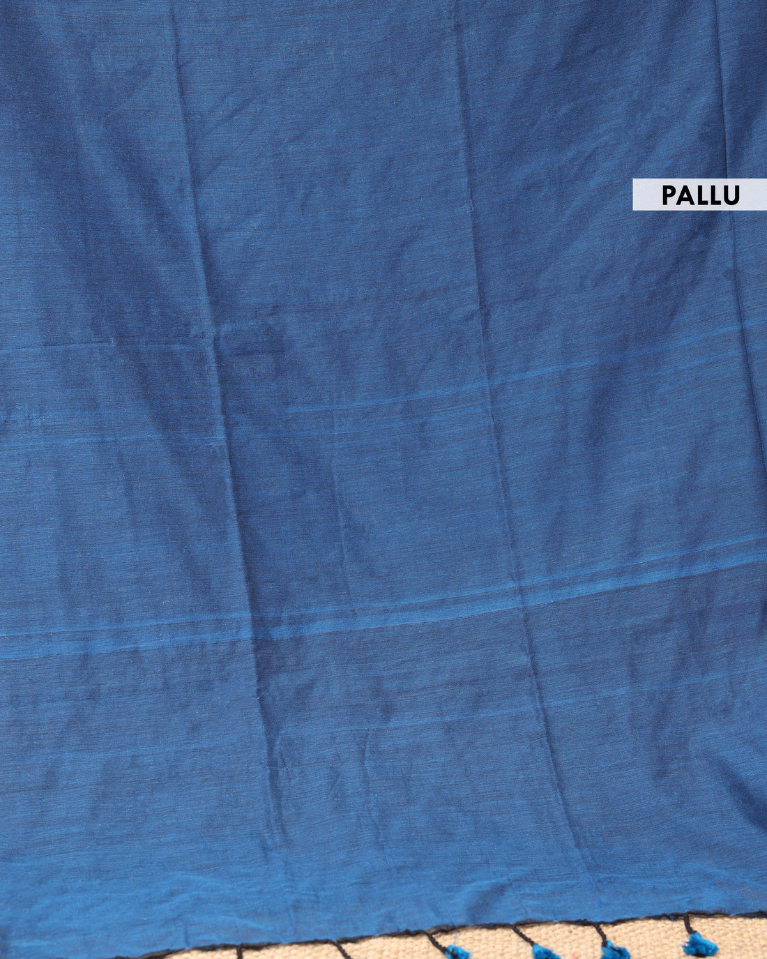 Handwoven Khadi Cotton Saree with Contrast Printed Blouse and Tassel Accents - Blue