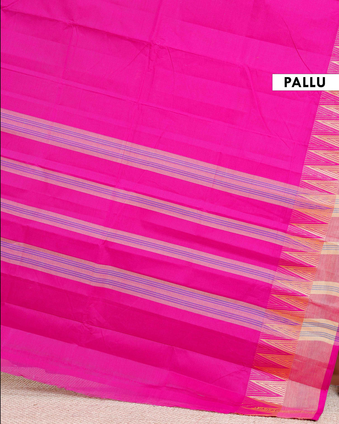 Traditional Chettinad Cotton Saree with Temple Border - Pink