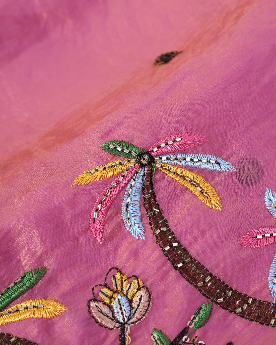 Elegant Women’s Embroidered 1 Meter Blouse Material with Traditional Motif and Floral Thread Work - Pink