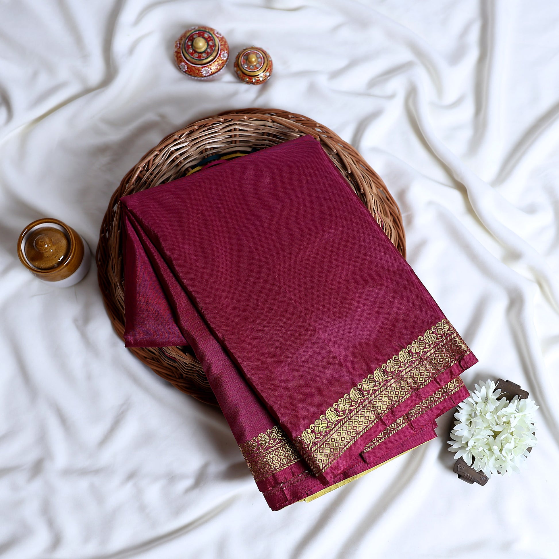 Banana Pith Saree With Elegant Gold Zari Border