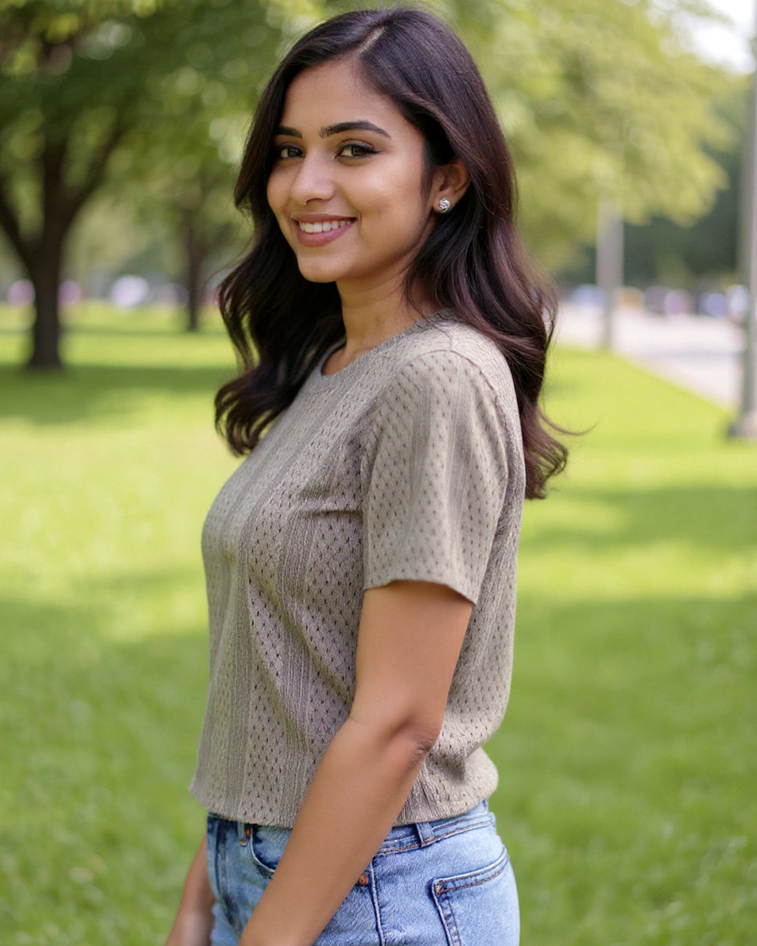 Round Neck Women Green Colour T-Shirt