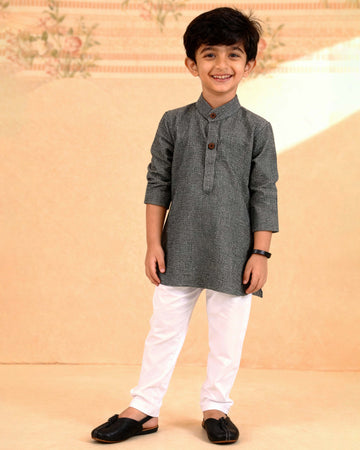 Boys Festive Kurta Set with Mandarin Collar -Dark Grey
