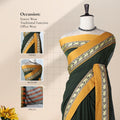 Dark Green Mangalagiri Cotton Saree with a Yellow Border Elephant Motif Zari Detailing and Striped Pallu
