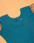 Classic Kids Pattu Pavadai Readymade a Traditional Ethnic Gown with Zari Border and Puff Sleeves, Blue