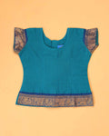 Classic Kids Pattu Pavadai Readymade a Traditional Ethnic Gown with Zari Border and Puff Sleeves, Blue