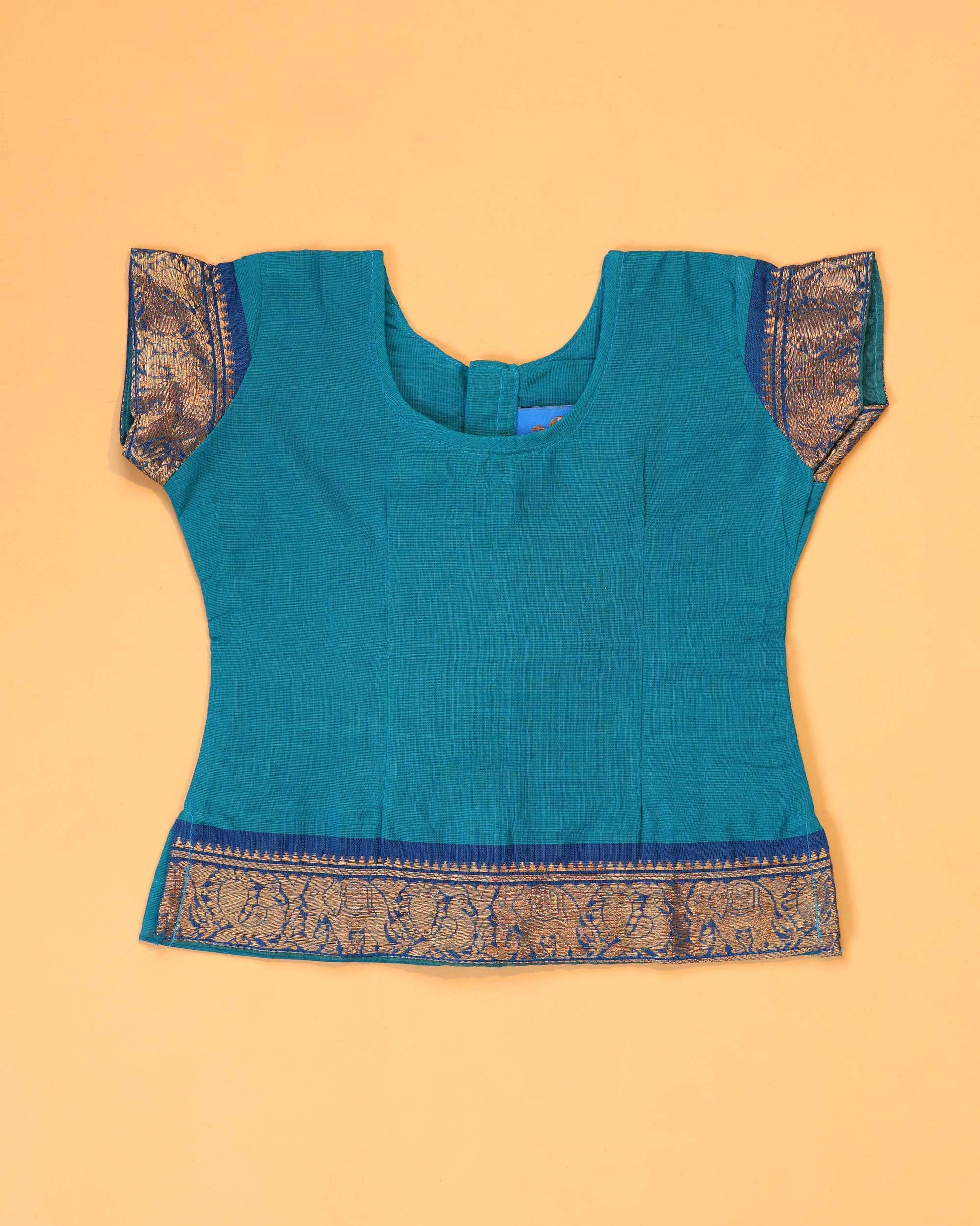 Classic Kids Pattu Pavadai Readymade a Traditional Ethnic Gown with Zari Border and Puff Sleeves, Blue